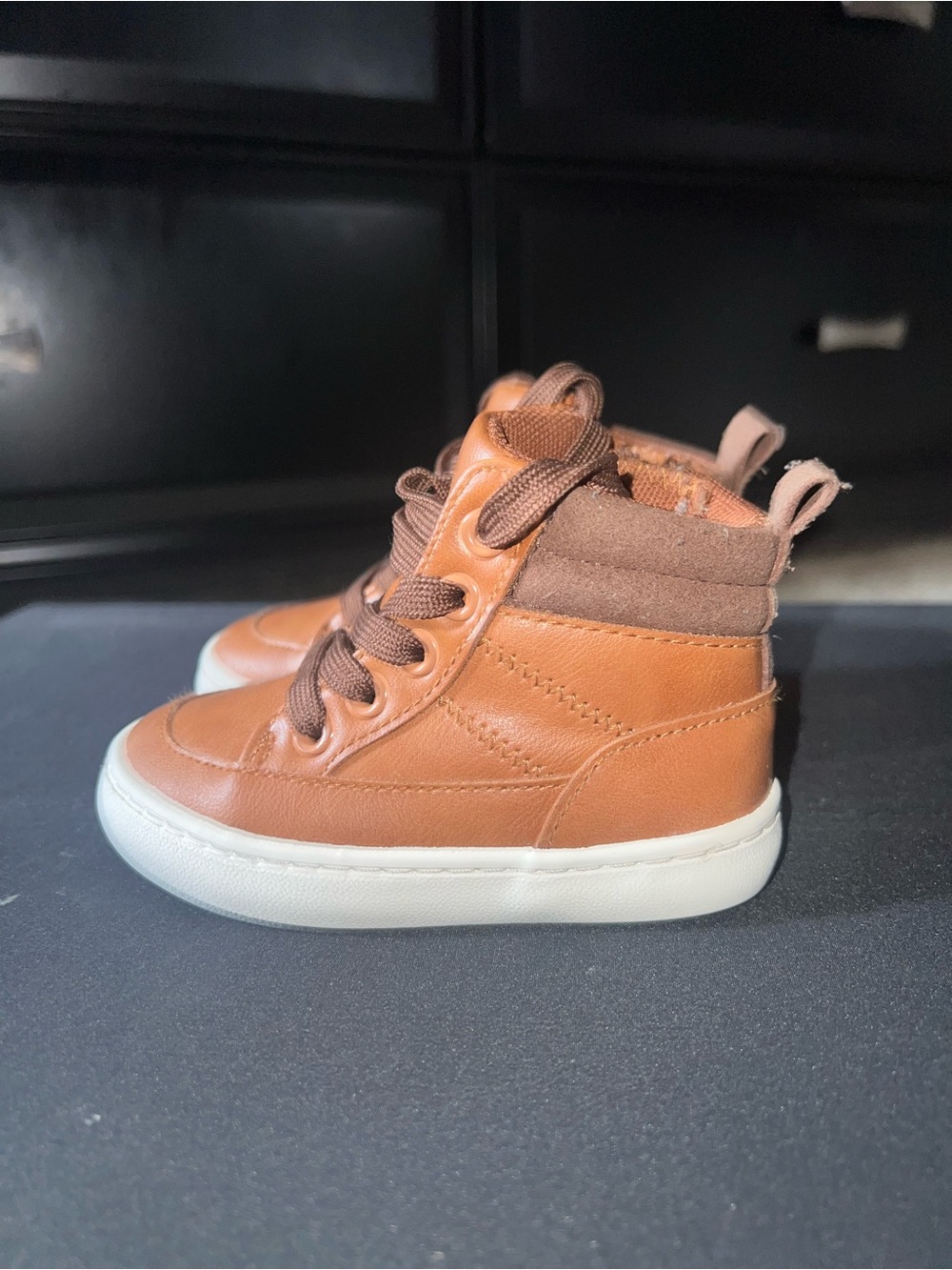 Kids Brown High-Top Sneakers - Casual Everyday Shoes - Picture 2 of 4